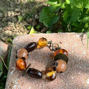 Vintage Nine West Earthy Brown and Orange Beaded Bracelet
